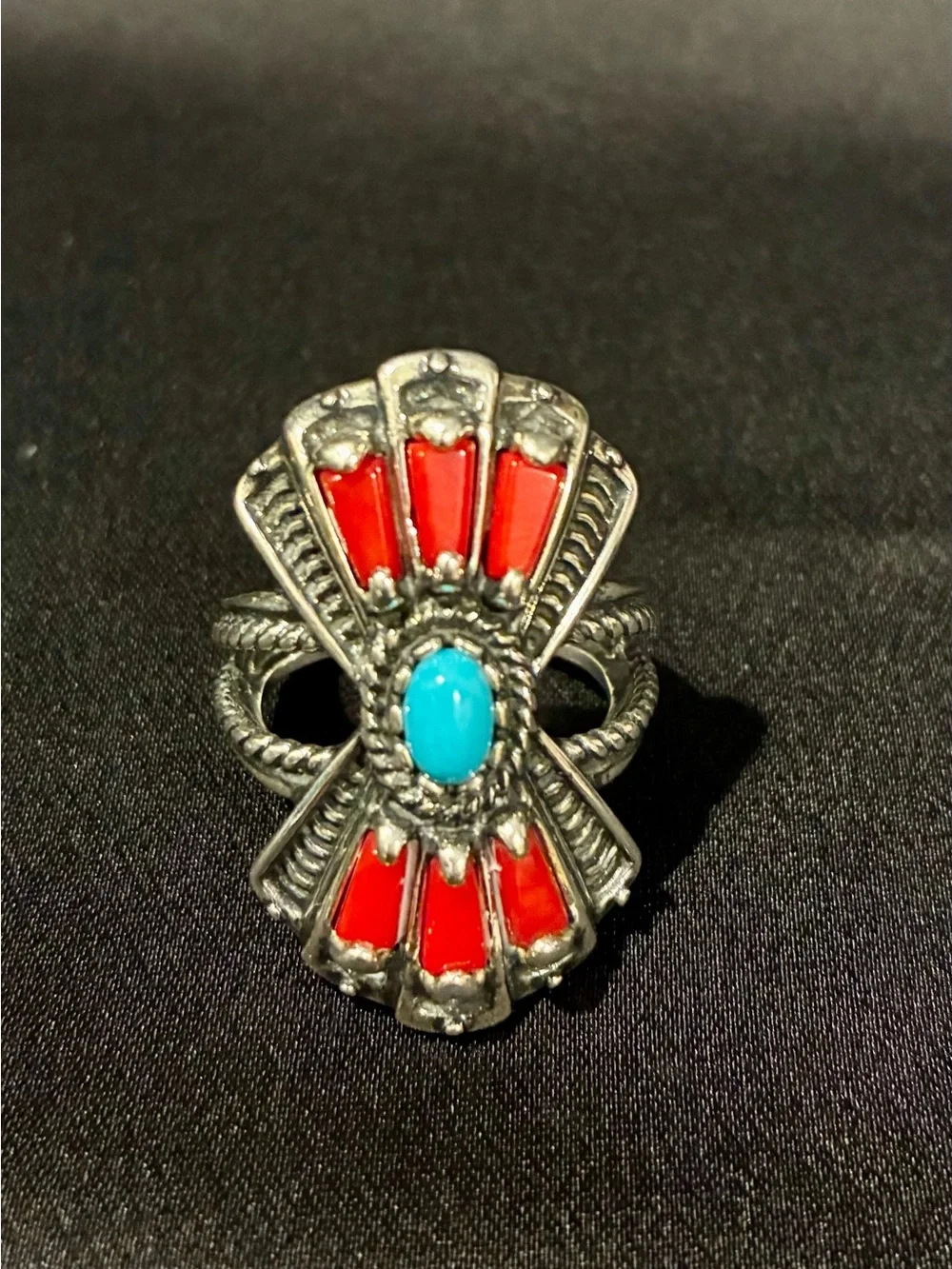 CAROLYN POLLACK Relios Sterling Silver Natural American West Turquoise Size 7